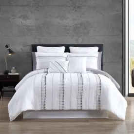 12pc King Delphi Embroidered Stripe Comforter & Sheets Bedding Set - White/Gray