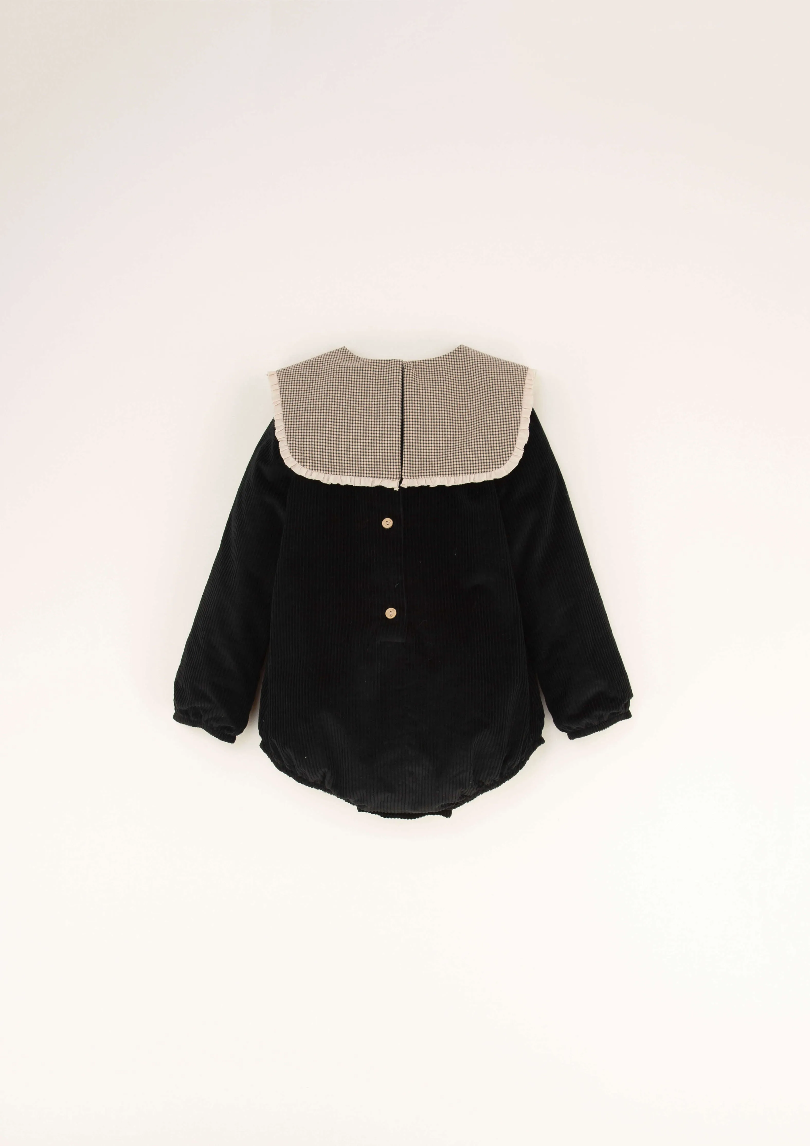 1.4-BLACK ROMPER SUIT W/ OVERSIZED BIBI COLLAR