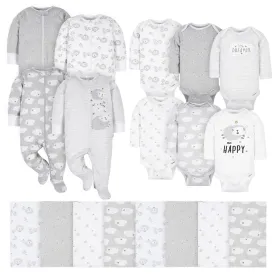 18-Piece Baby Neutral Sheep and Clouds Sleep 'N Play, Onesies® Bodysuit, and Burpcloth Set