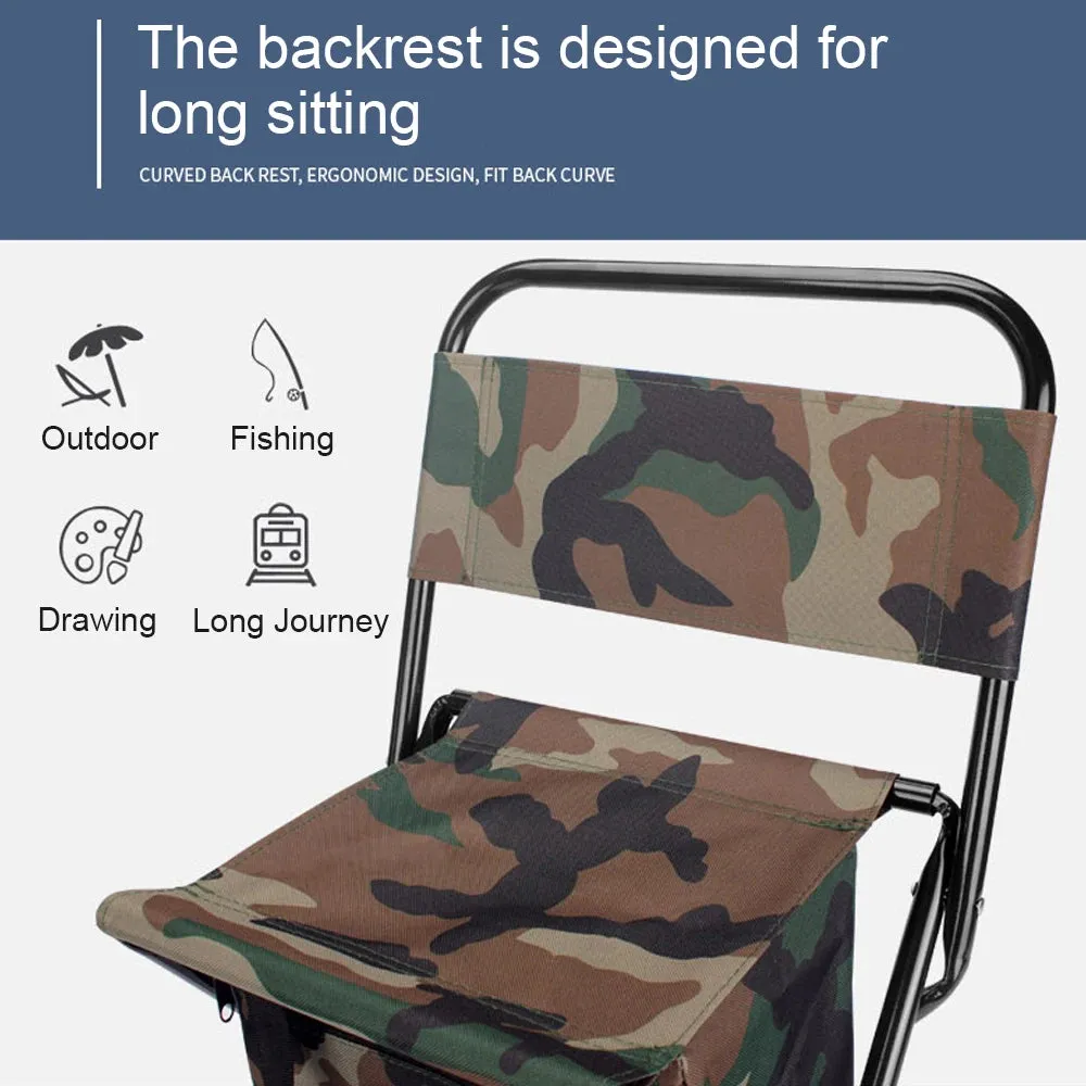 1pc Outdoor Fishing Chair with Storage Bag Outdoor Folding Portable Beach Chair Camouflage Back Chair Lightweight Waterproof