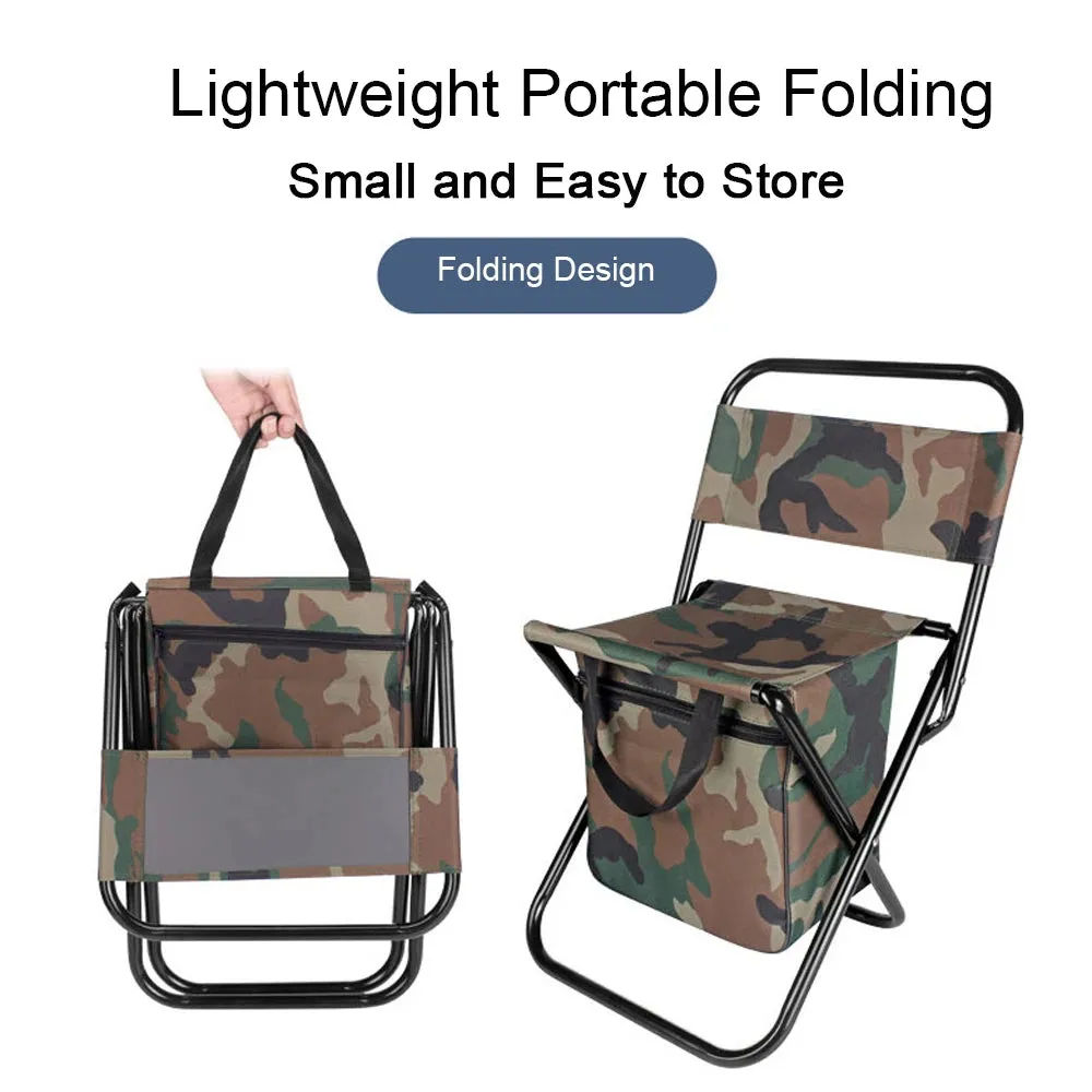 1pc Outdoor Fishing Chair with Storage Bag Outdoor Folding Portable Beach Chair Camouflage Back Chair Lightweight Waterproof