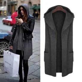 2016 New Women's Acrylic Woolen Vest Fashion Hooded Jacket With Pockets Autumn Winter Female Coat Plus Size L-5XL Vest