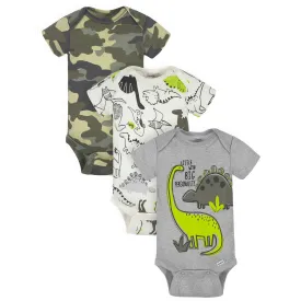 3-Pack Baby Boys Camo Dinosaur Short Sleeve Onesies® Bodysuits