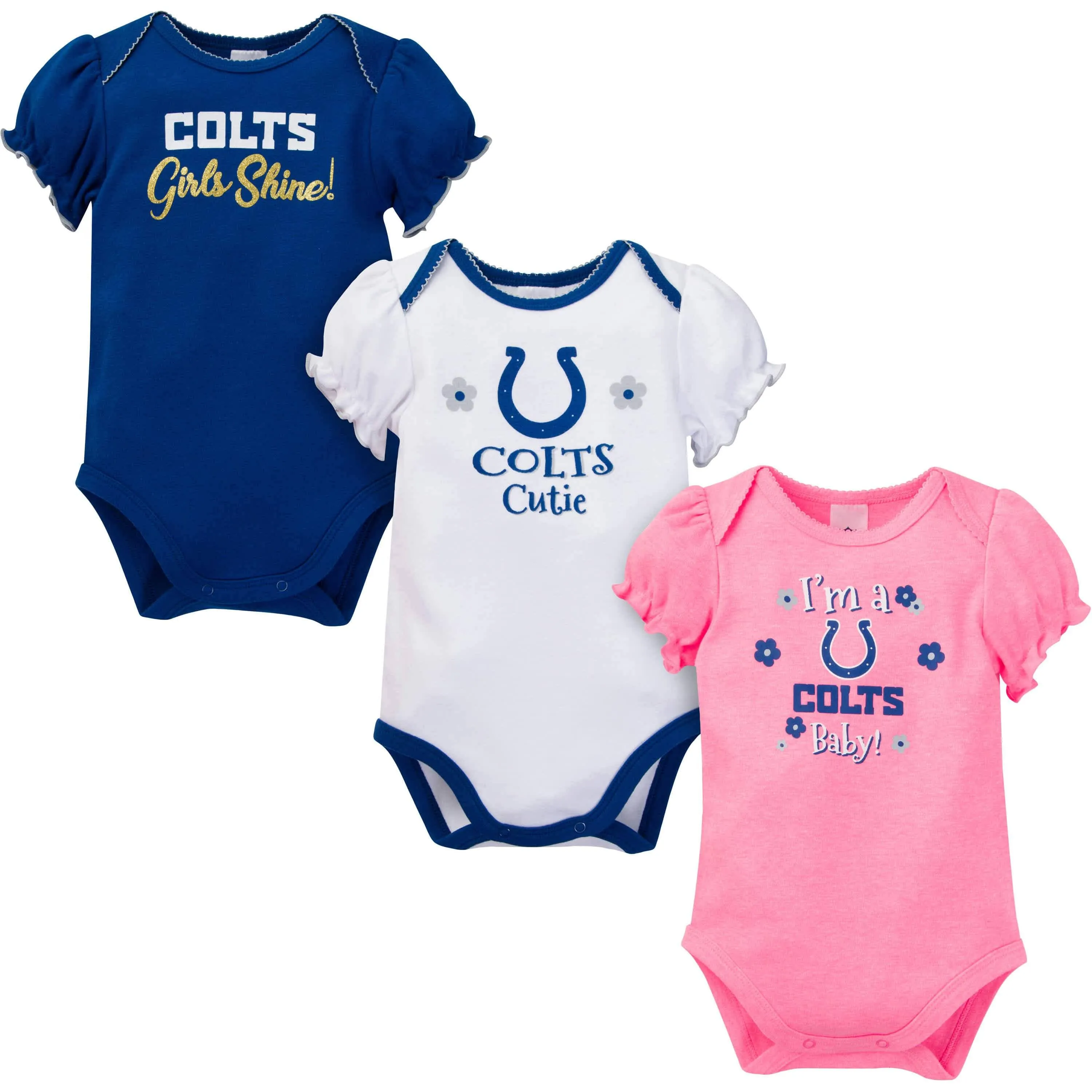 3-Pack Baby Girls Colts Short Sleeve Bodysuits