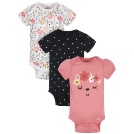 3-Pack Baby Girls Garden Floral Short Sleeve Onesies® Bodysuits