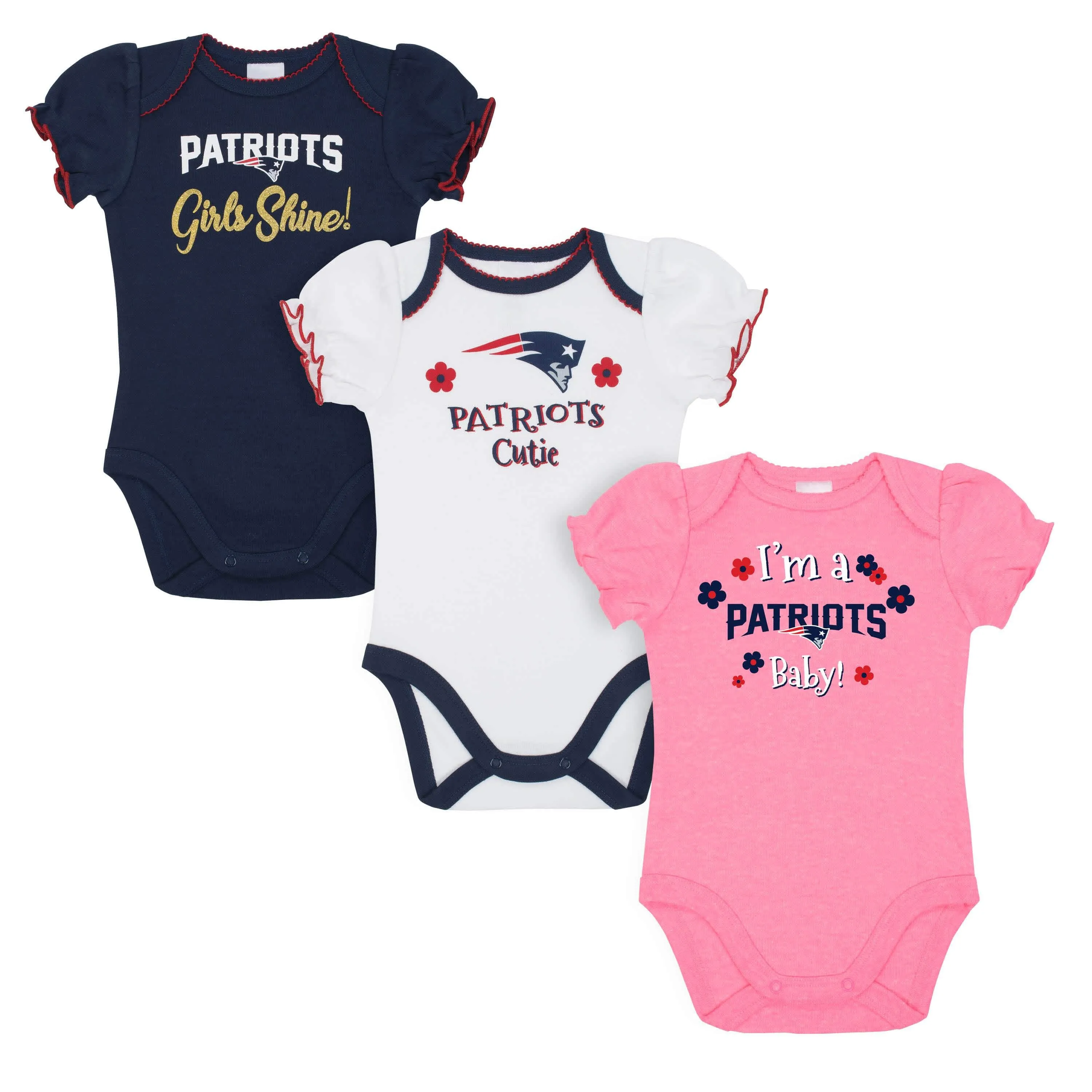 3-Pack Baby Girls New England Patriots Short Sleeve Bodysuits