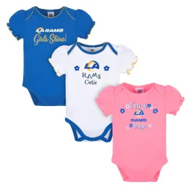 3-Pack Baby Girls Rams Short Sleeve Bodysuits