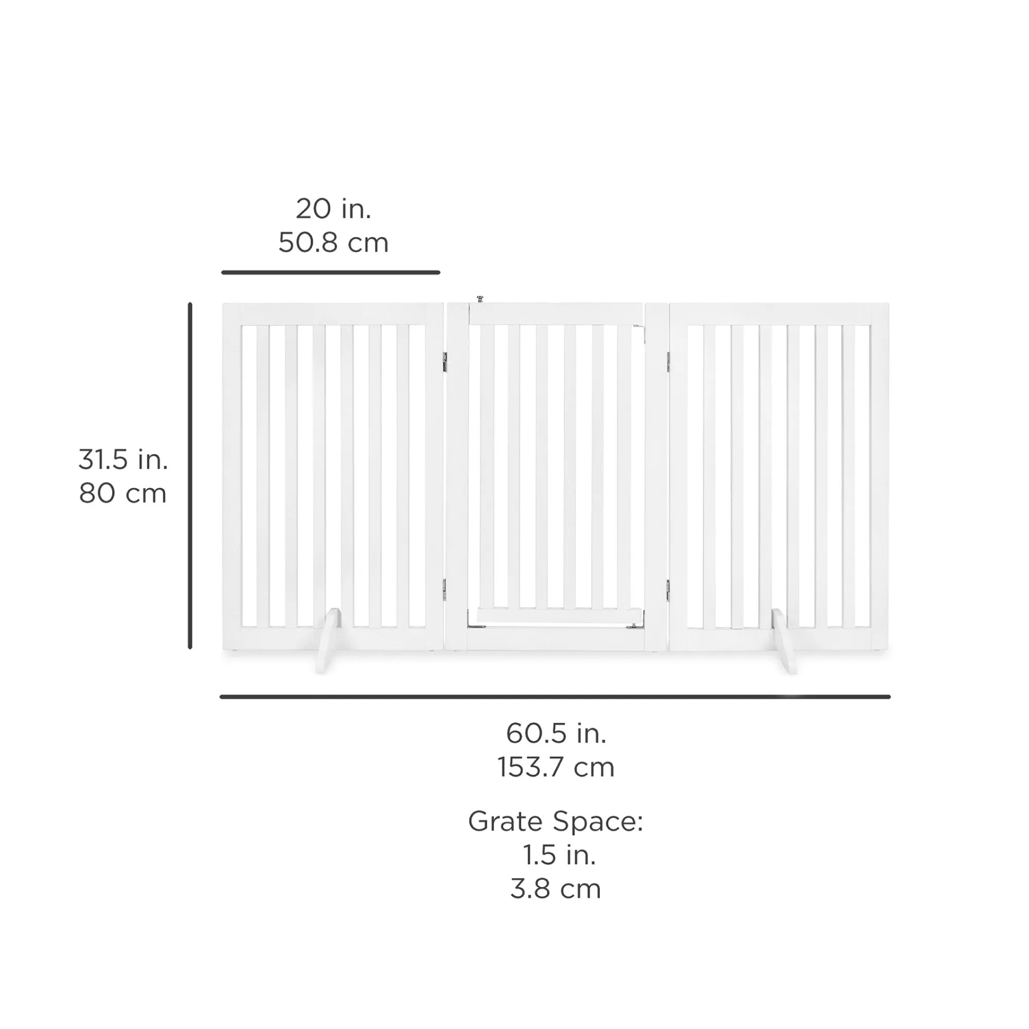 31.5in 3-Panel Freestanding Wooden Pet Gate w/ Door, Support Feet