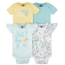 4-Pack Baby Girls Bee Petals Short Sleeve Onesies® Bodysuits