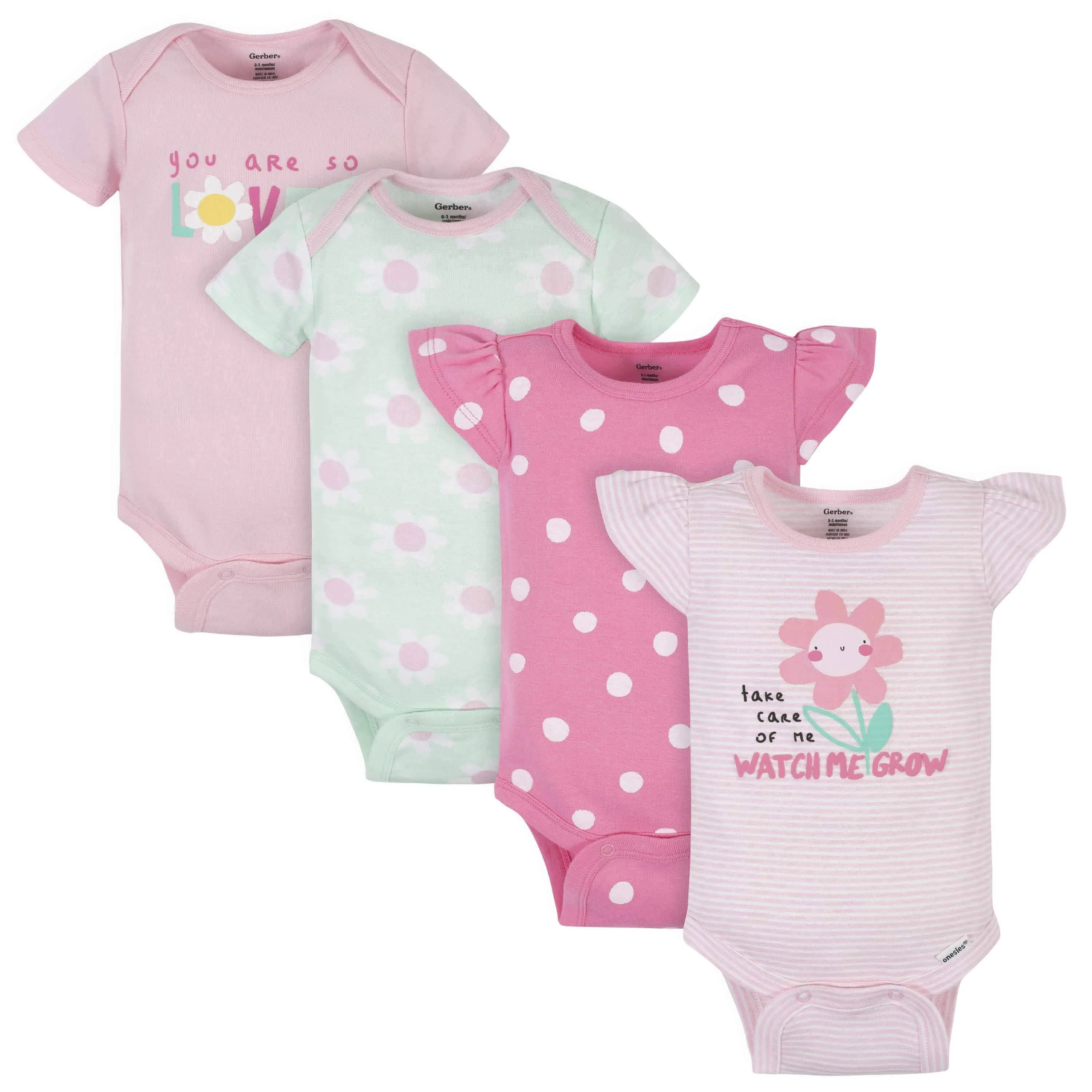 4-Pack Baby Girls Garden Short Sleeve Onesies® Bodysuits