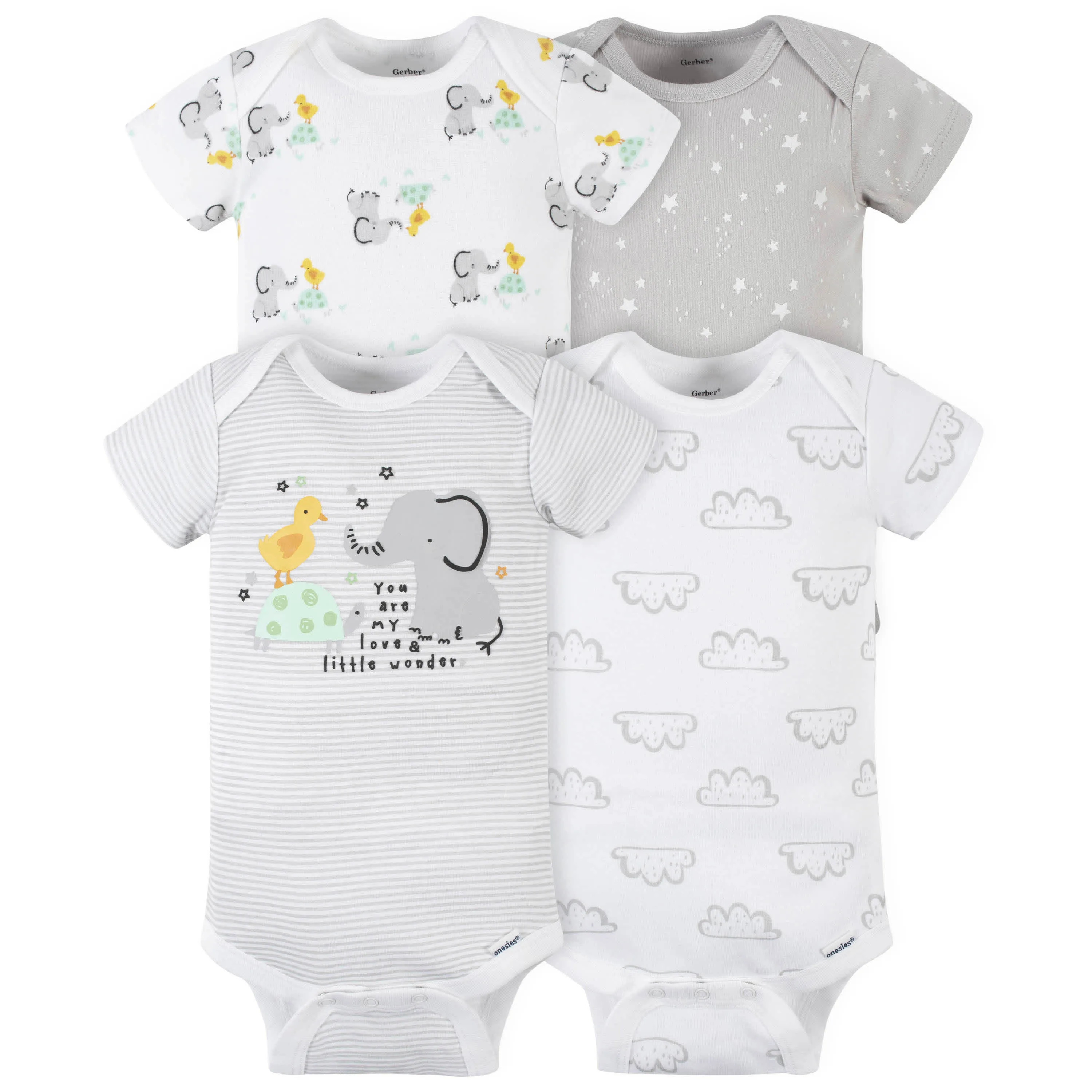 4-Pack Baby Neutral Baby Animals Short Sleeve Onesies® Bodysuits