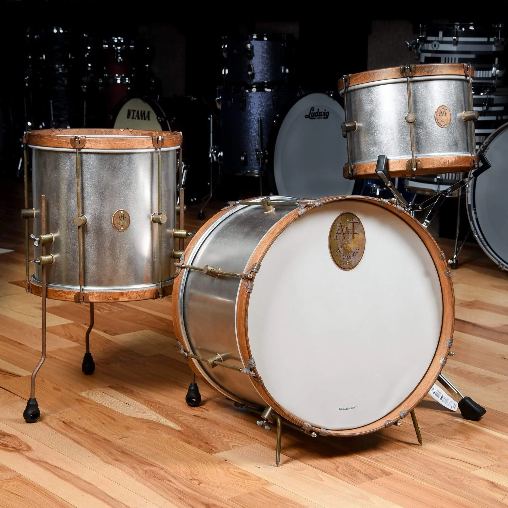 A&F Drum Co. 12/14/20 3pc. Drum Kit Raw Steel