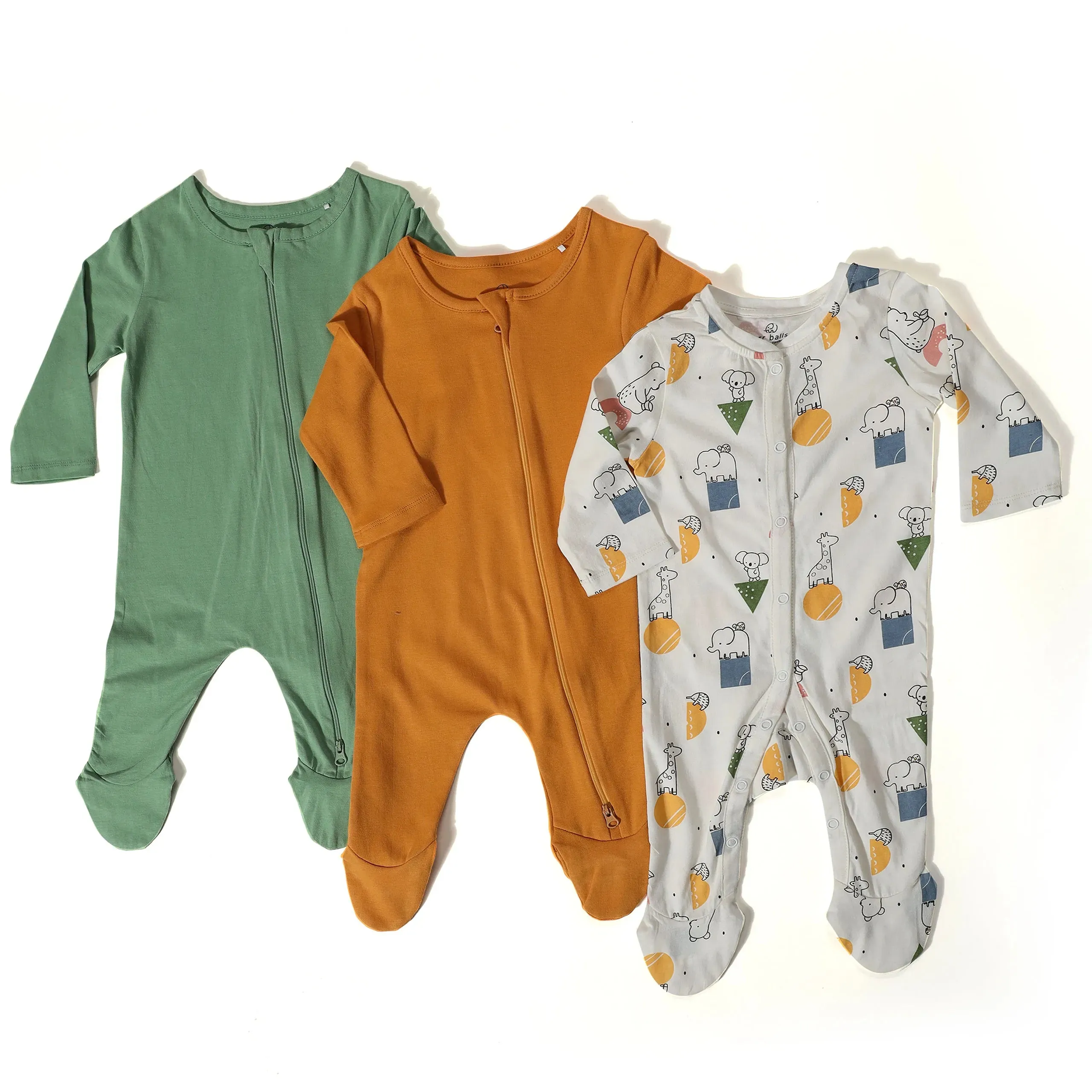 Baby 3 Pack Organic Cotton Bodysuits - Mineral Green, White, Artisans