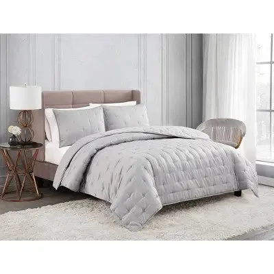 Badgley Mischka 3pc Full/Queen Home Tufted Matte Satin Quilt Set Gray