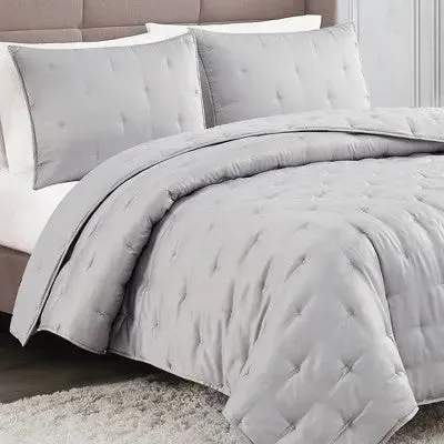 Badgley Mischka 3pc Full/Queen Home Tufted Matte Satin Quilt Set Gray