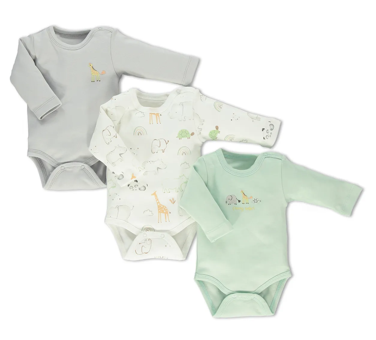 Bebetto Long Sleeve Bodysuits Funny Safari 3-Pack (0-12mths)