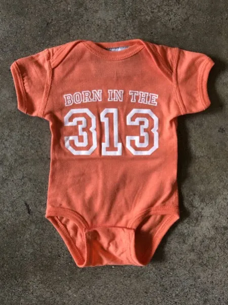 Born in the 313 Onesie / White   Papaya / Newborn