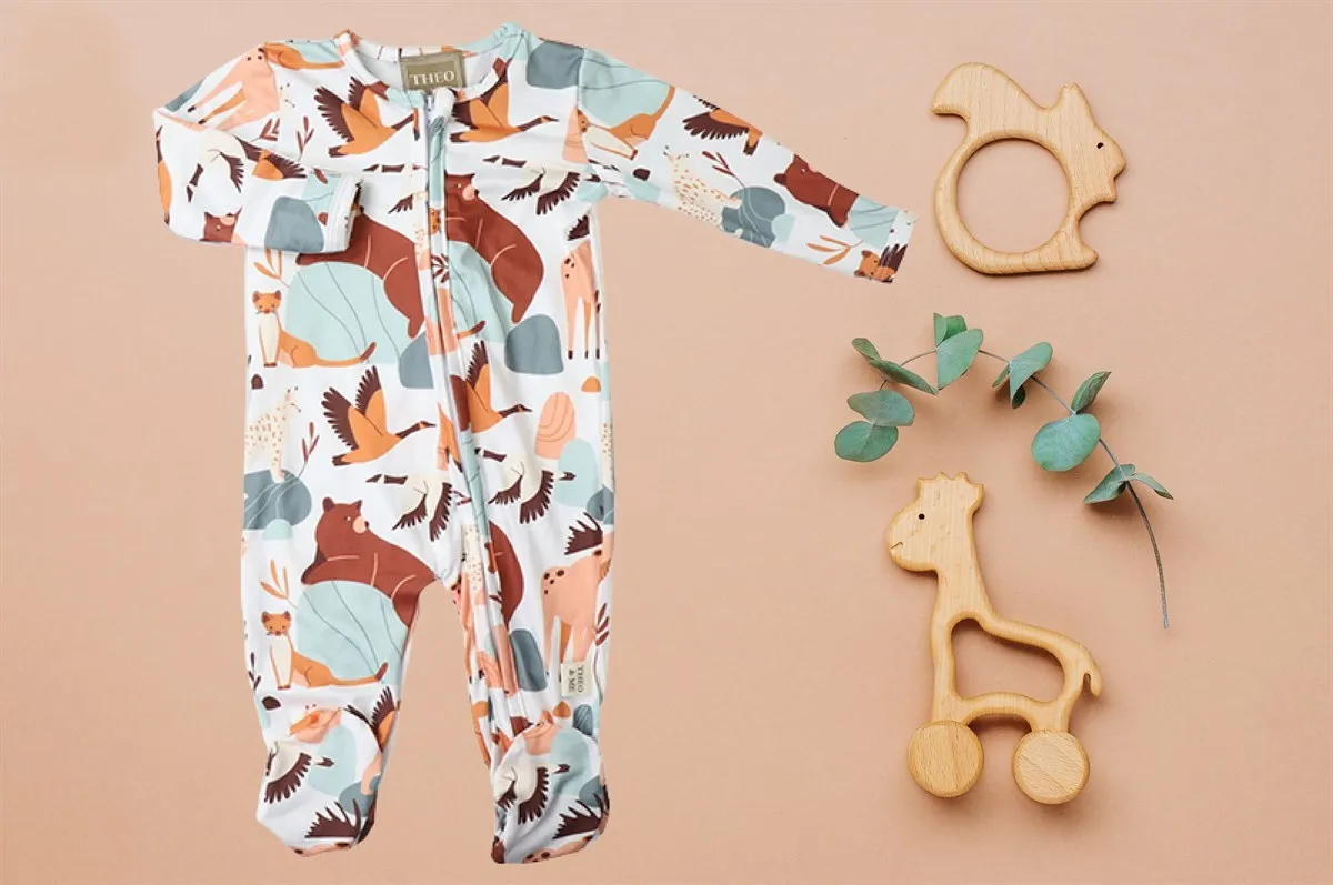 Boys Soft Sleepers With Double Zippers - Abstract Wildlife