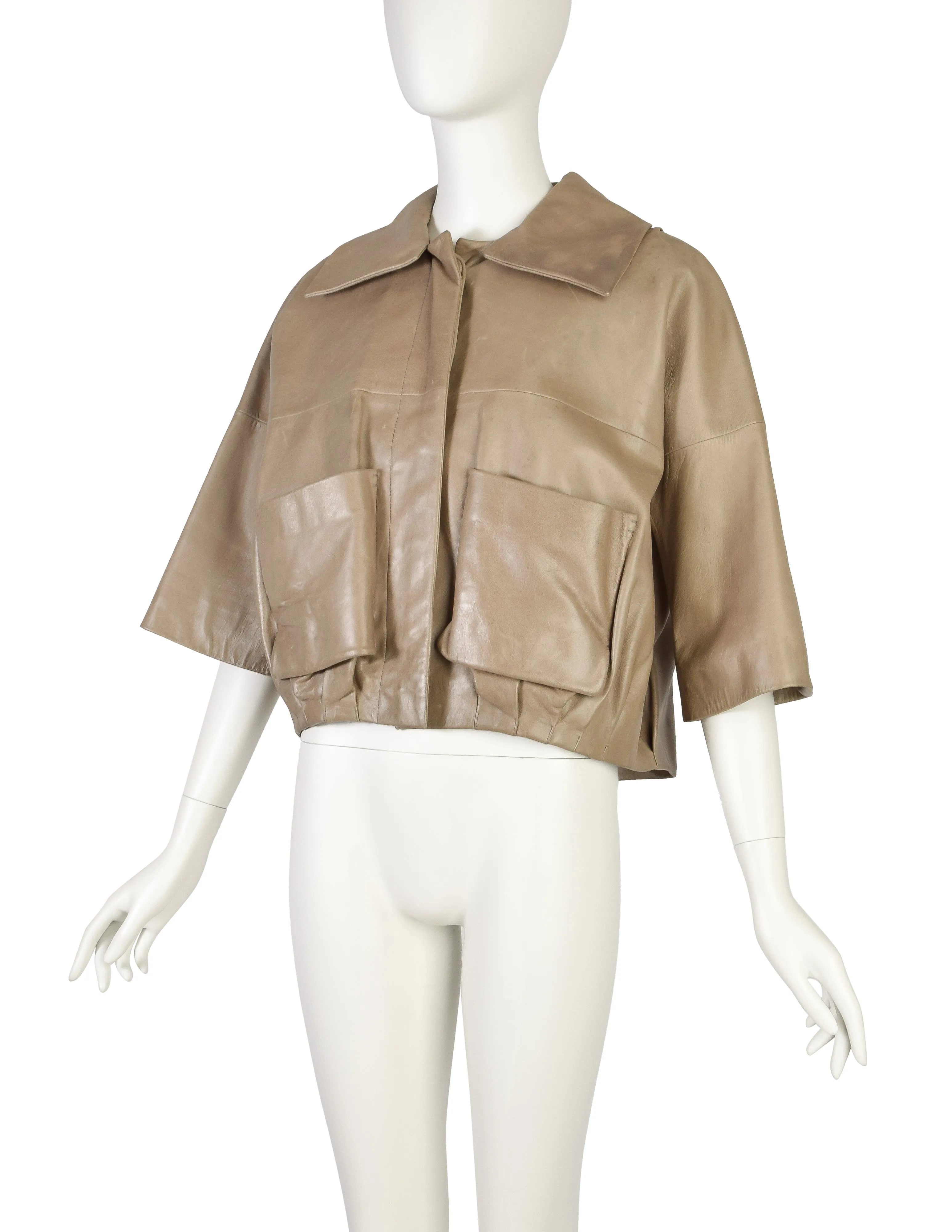 Chloe Vintage Taupe Cropped Distressed Lambskin Leather Jacket