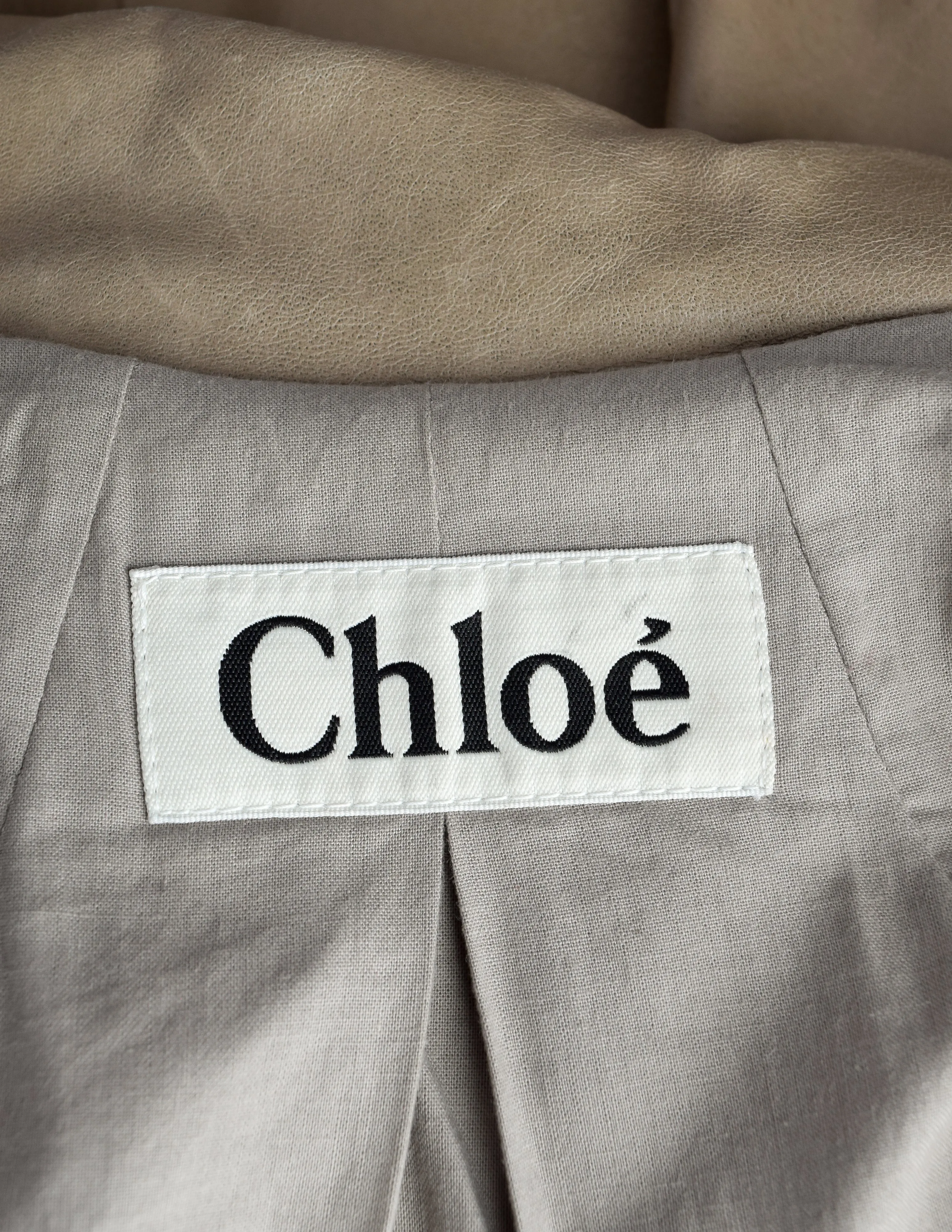 Chloe Vintage Taupe Cropped Distressed Lambskin Leather Jacket