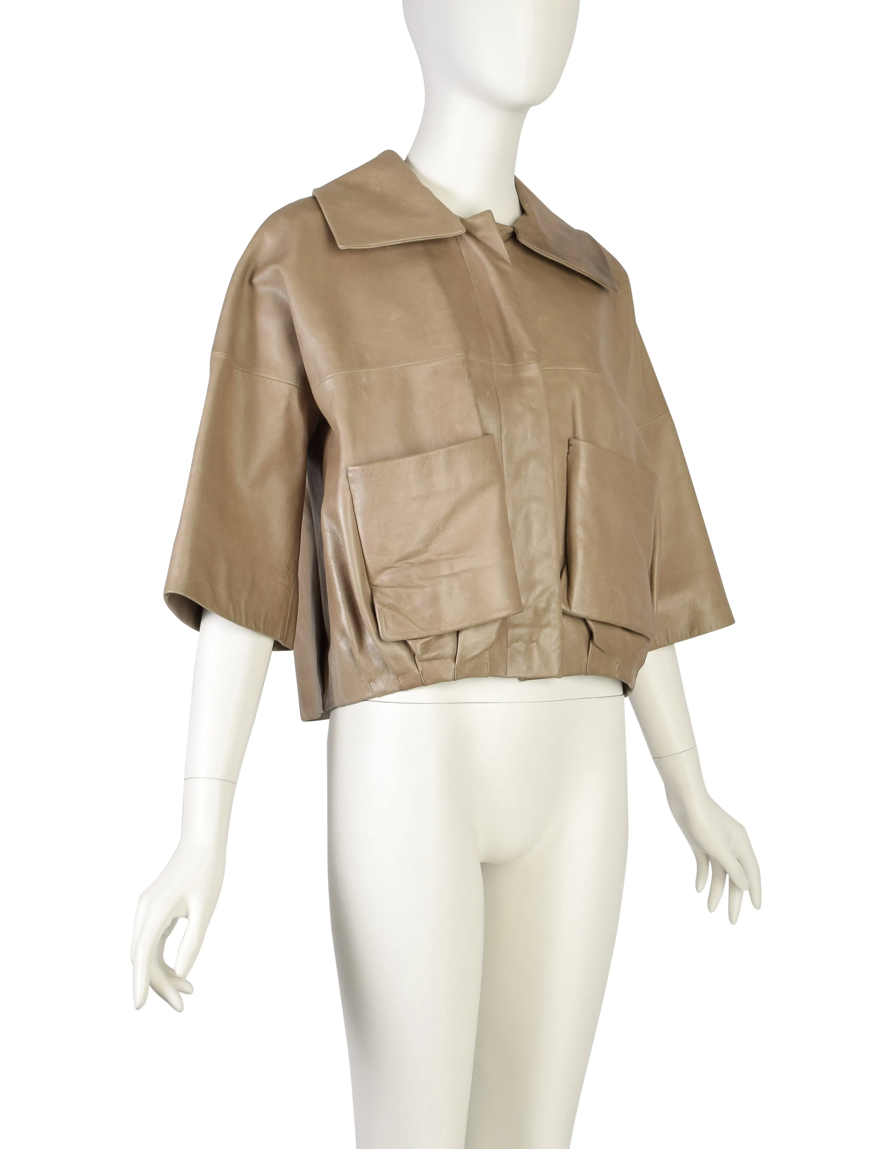 Chloe Vintage Taupe Cropped Distressed Lambskin Leather Jacket