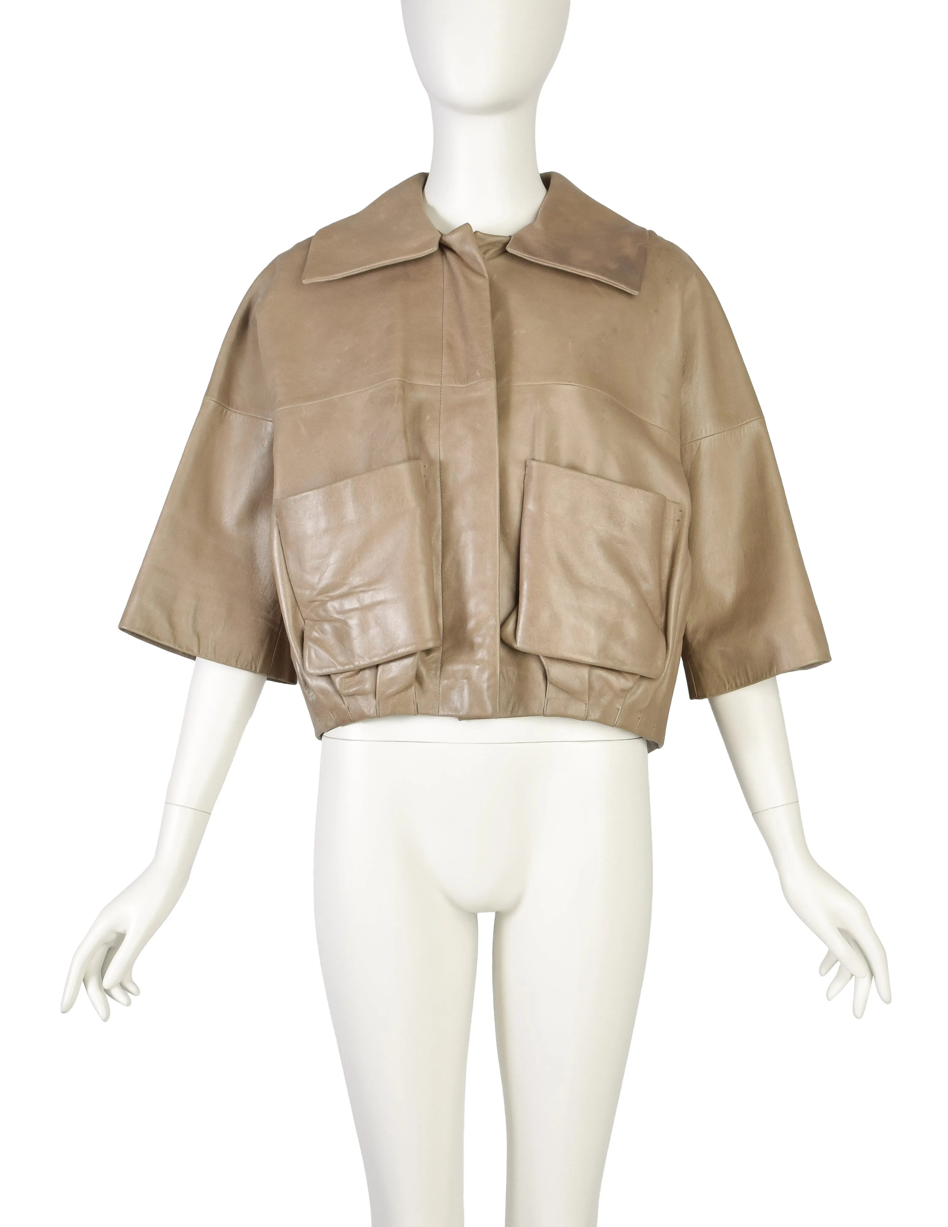 Chloe Vintage Taupe Cropped Distressed Lambskin Leather Jacket