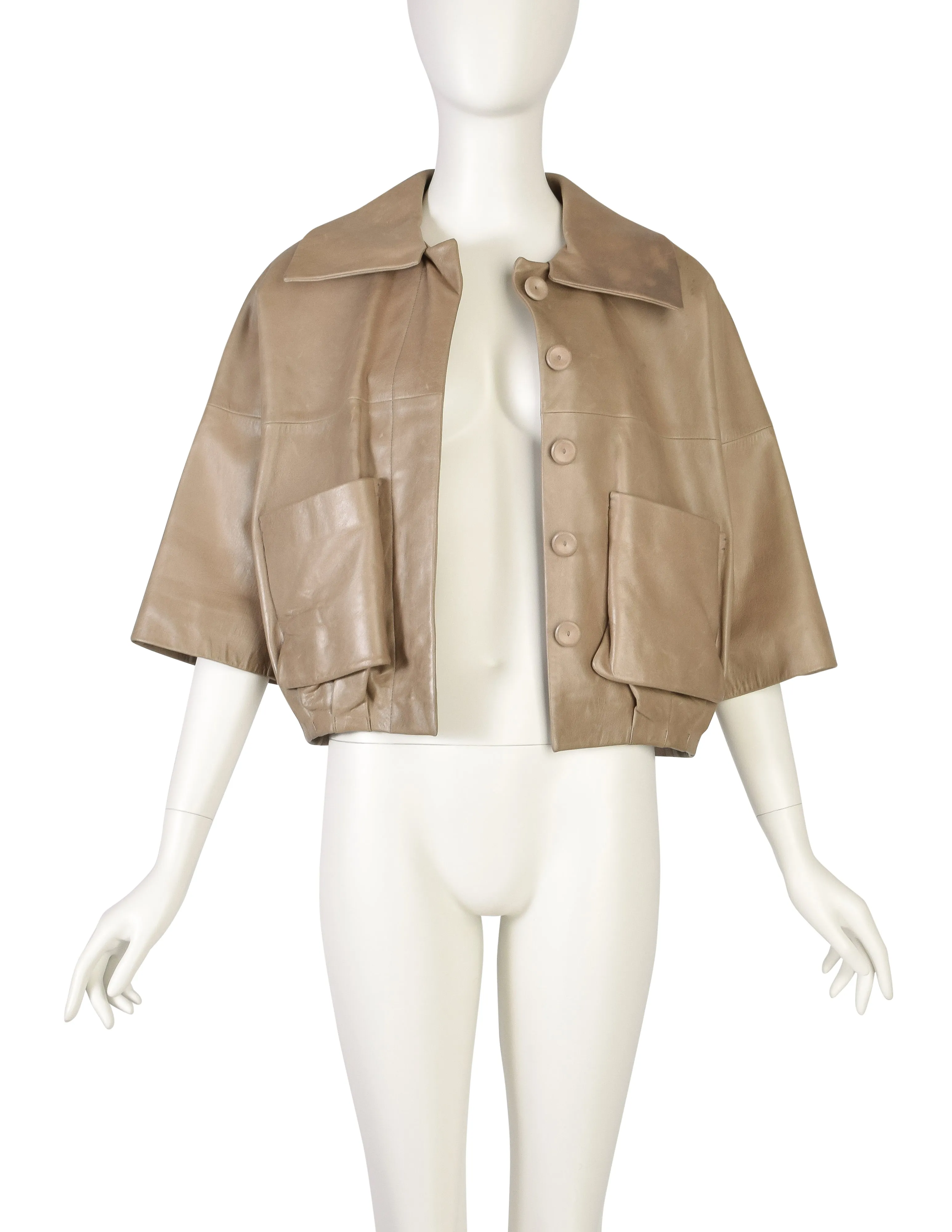 Chloe Vintage Taupe Cropped Distressed Lambskin Leather Jacket