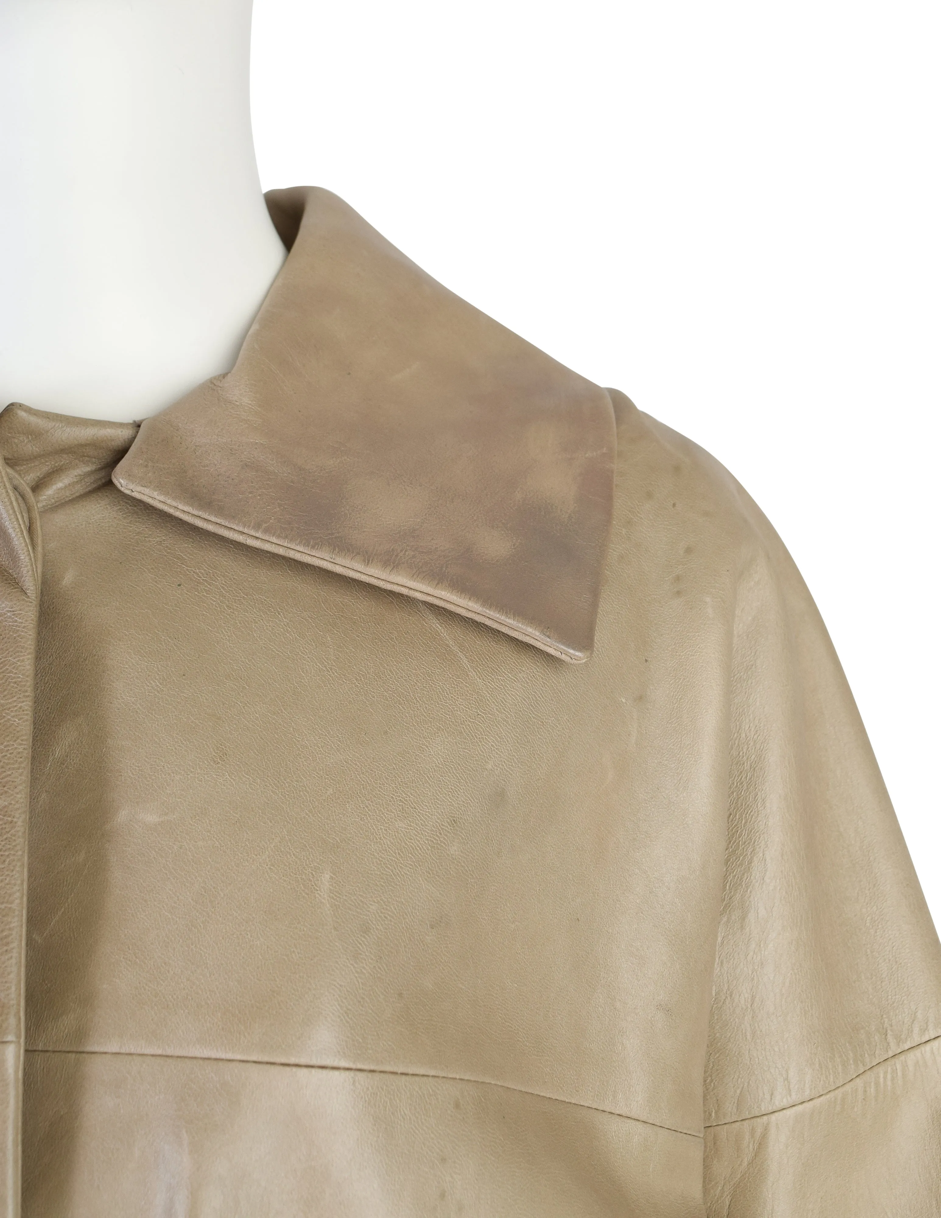 Chloe Vintage Taupe Cropped Distressed Lambskin Leather Jacket