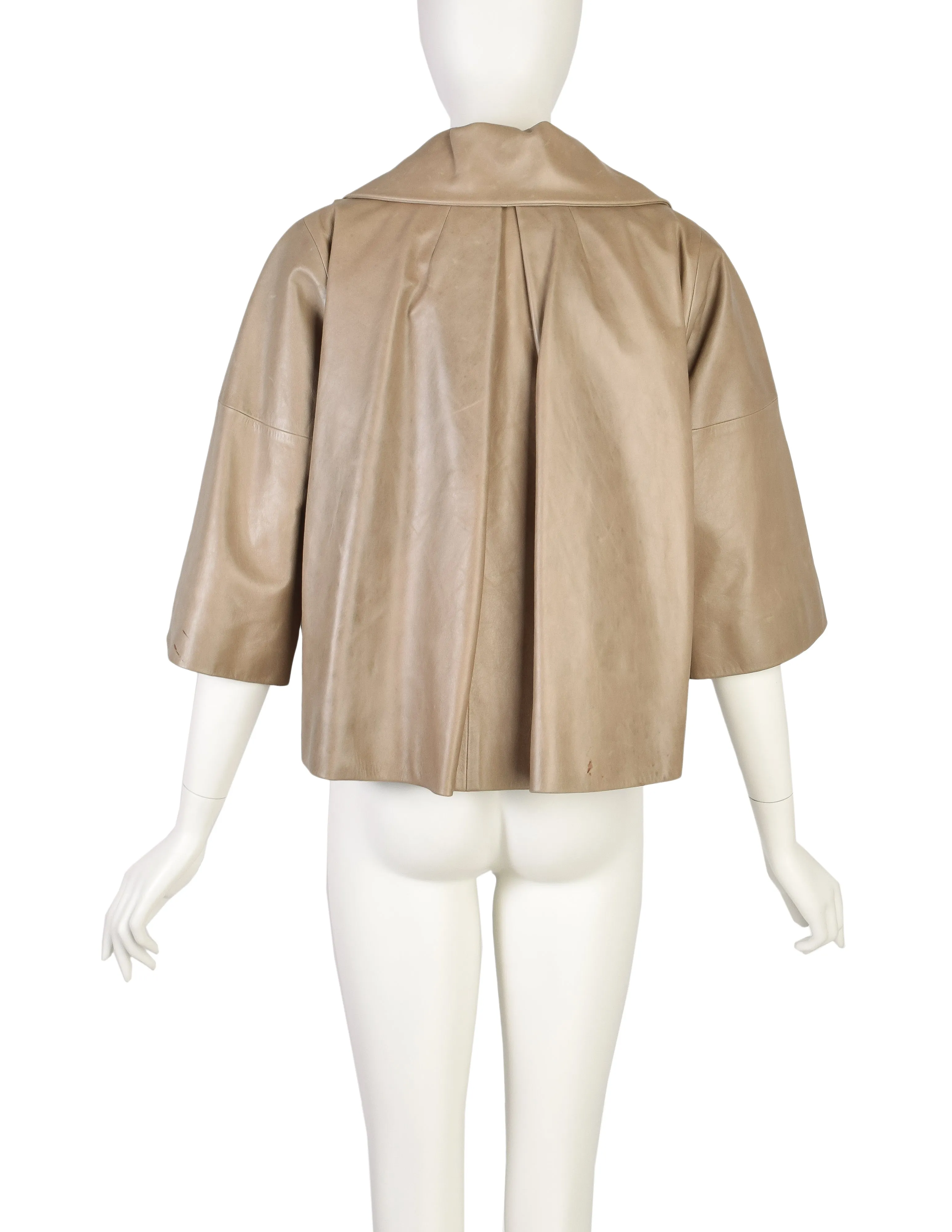 Chloe Vintage Taupe Cropped Distressed Lambskin Leather Jacket