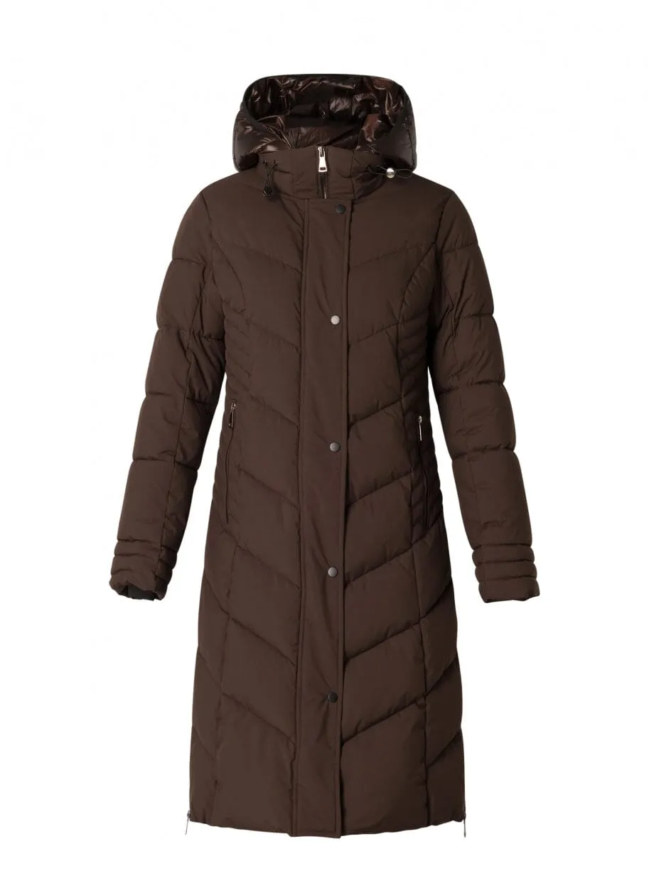 CHOCOLATE BROWN HOODED PUFFER COAT