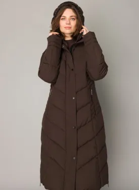 CHOCOLATE BROWN HOODED PUFFER COAT