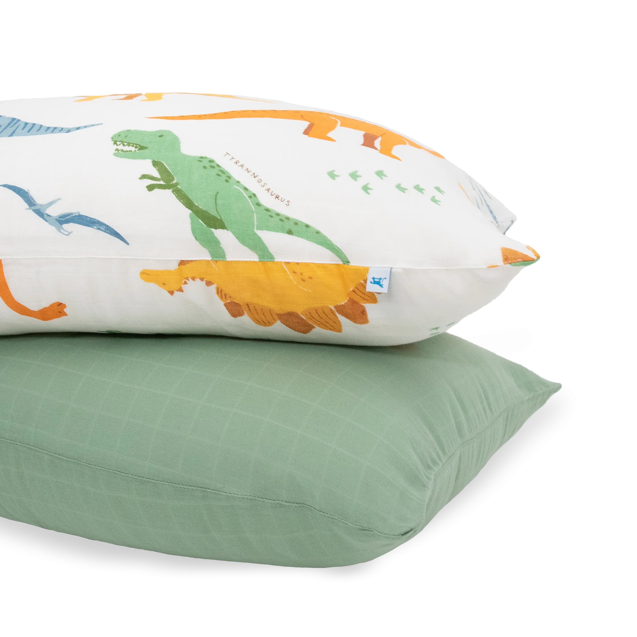 Cotton Muslin Pillowcase 2 Pack - Dino Names