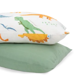 Cotton Muslin Pillowcase 2 Pack - Dino Names