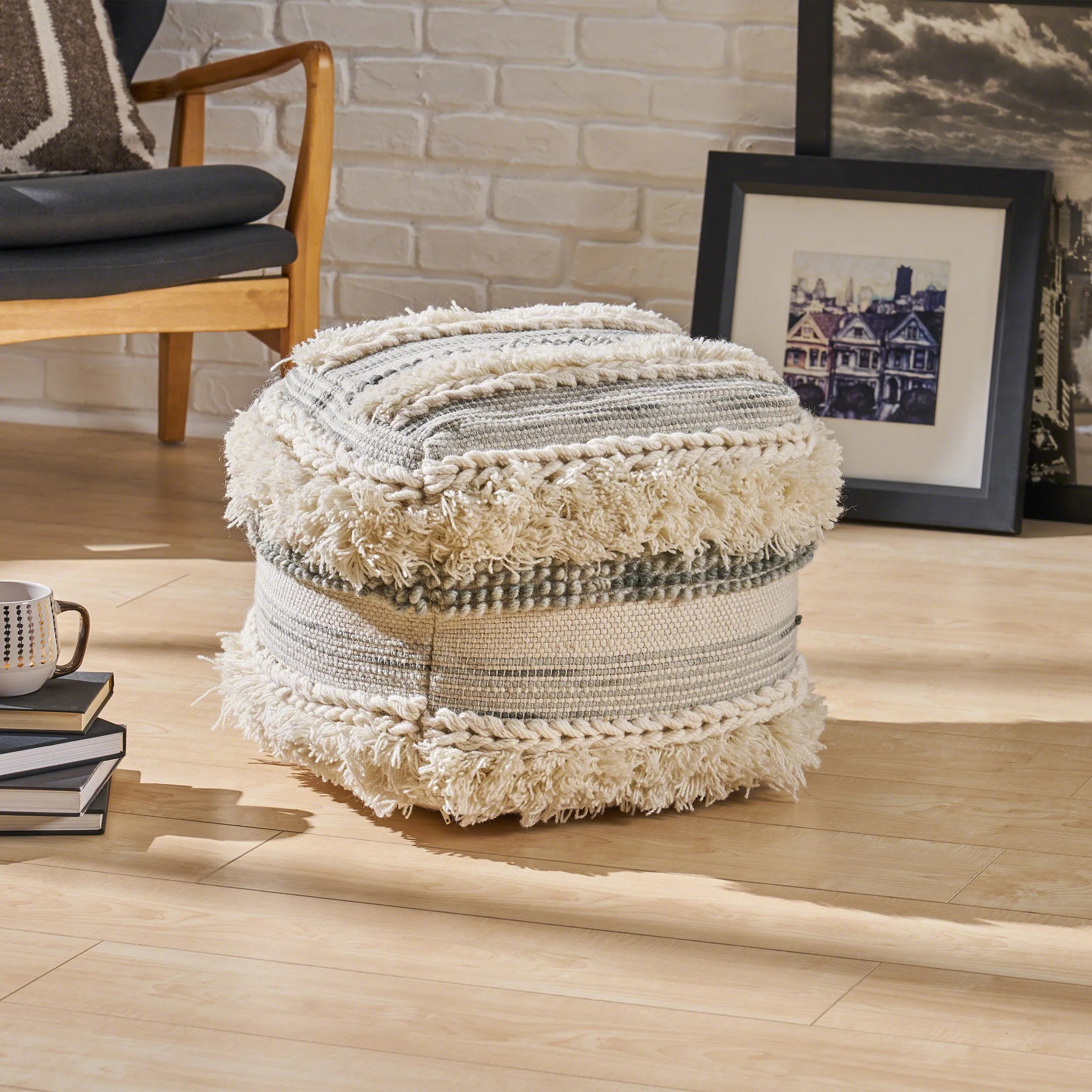 Curry Boho Wool Pouf