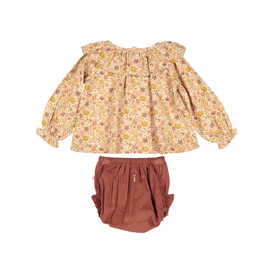 DAISY BLOUSE/BLOOMER SET-Dusty Pink/Caramel