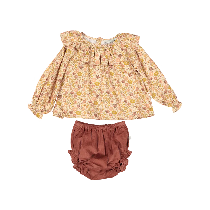 DAISY BLOUSE/BLOOMER SET-Dusty Pink/Caramel