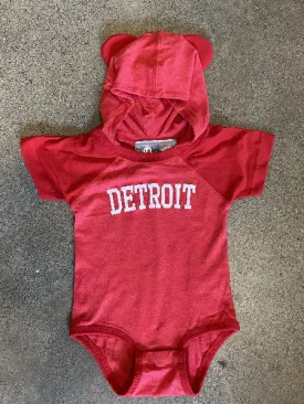 Detroit Collegiate Arch Bodysuit Onesie with Ears / White   Holly Berry / Newborn