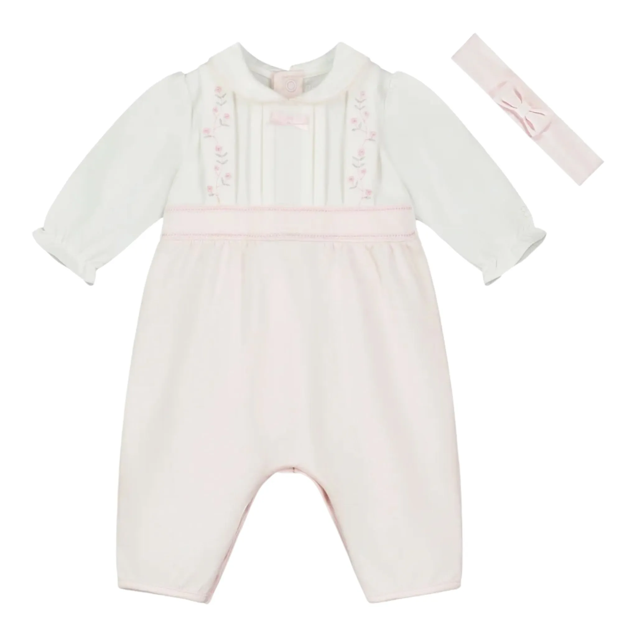 Emile et Rose - Pink and white all in one romper and headband, Florence