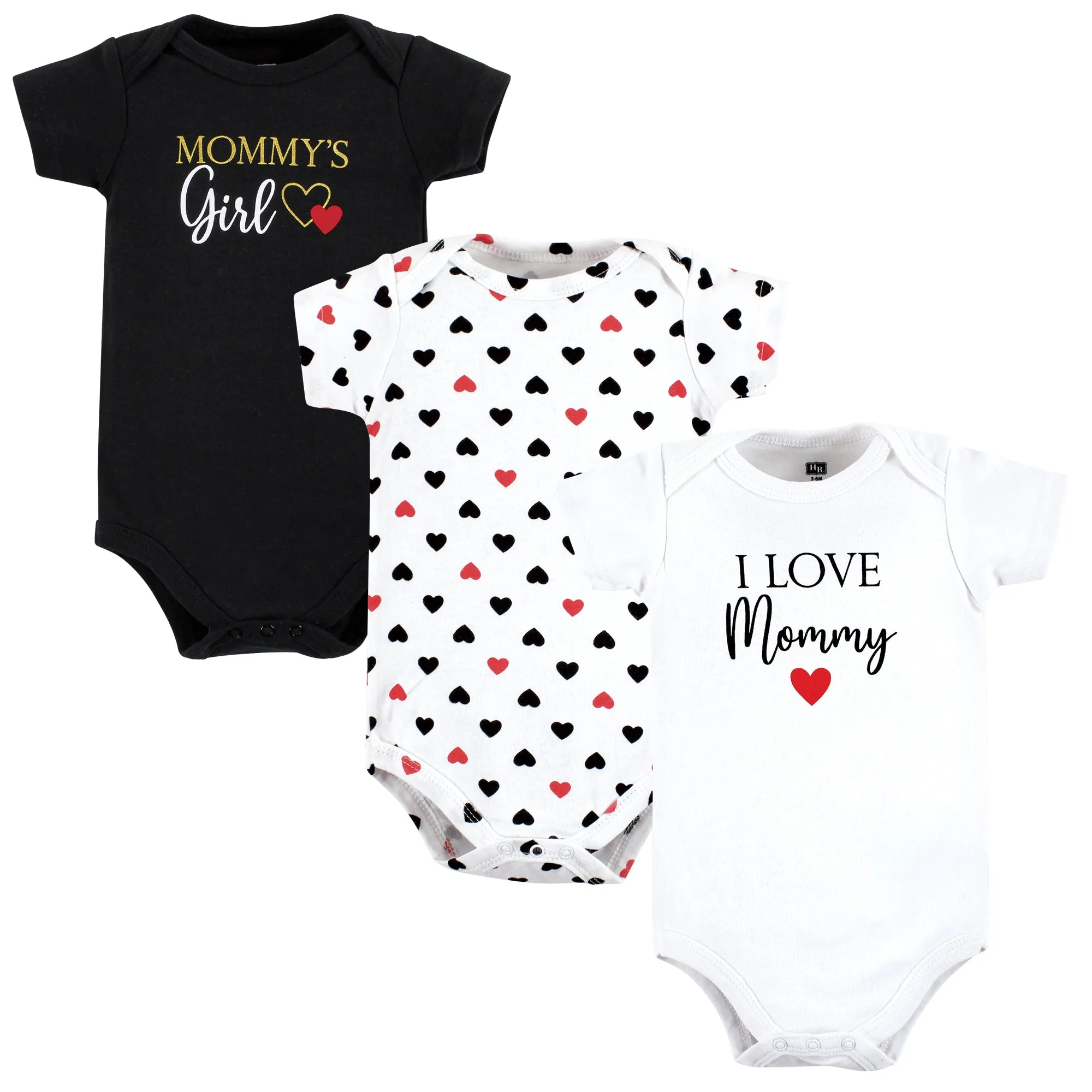 Hudson Baby Cotton Bodysuits, Girl Mommy Red Black 3Pk