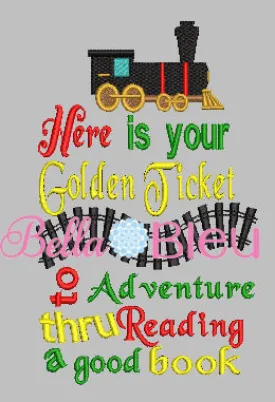 Charming Polar Express Reading Pillow with Golden Ticket Design - Fun Train Adventure Machine Embroidery Pattern