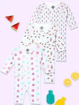 Jabla Infant Romper Combo Of 3: Fresh Slice For The Day-I Pine For You-Roses