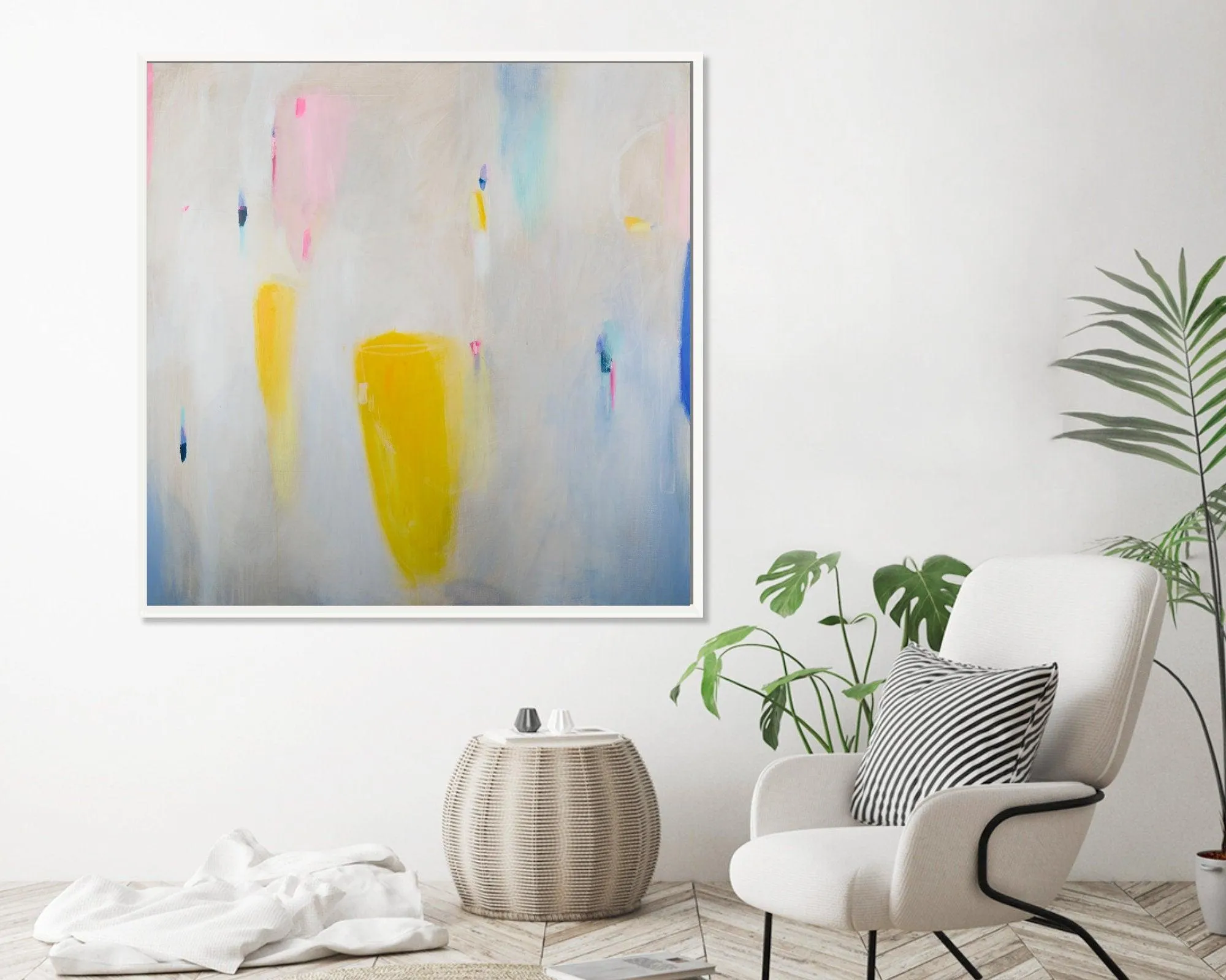 Large wall art large abstract painting print , white pink geometric abstract painting, giclee wall art