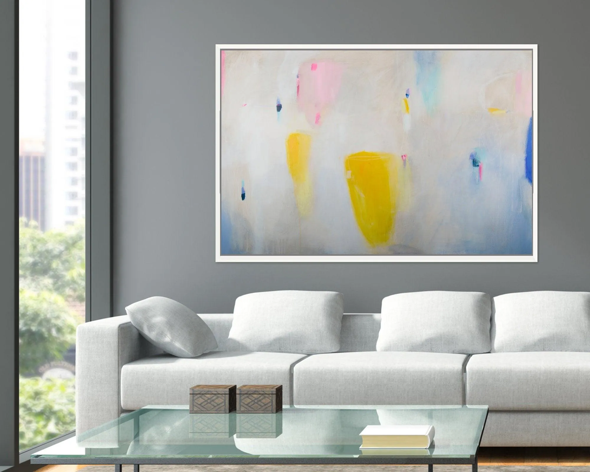 Large wall art large abstract painting print , white pink geometric abstract painting, giclee wall art