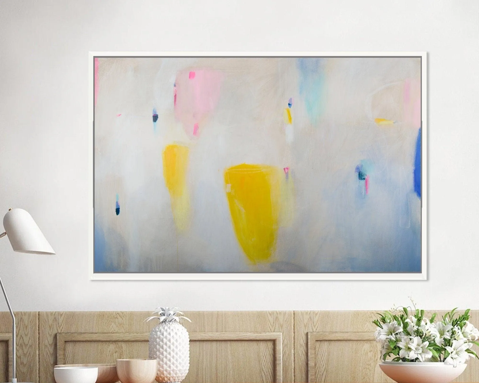 Large wall art large abstract painting print , white pink geometric abstract painting, giclee wall art