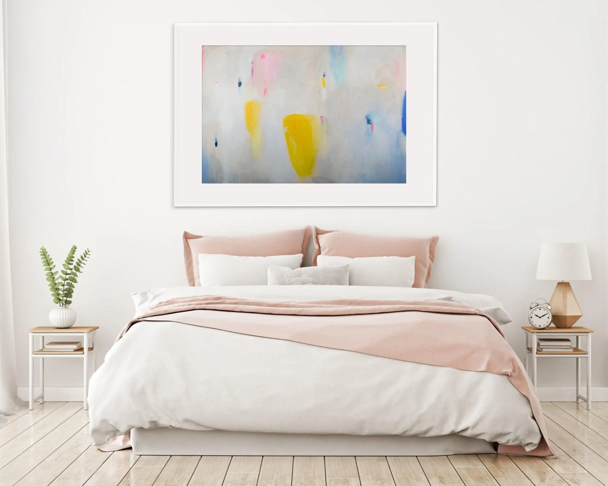 Large wall art large abstract painting print , white pink geometric abstract painting, giclee wall art