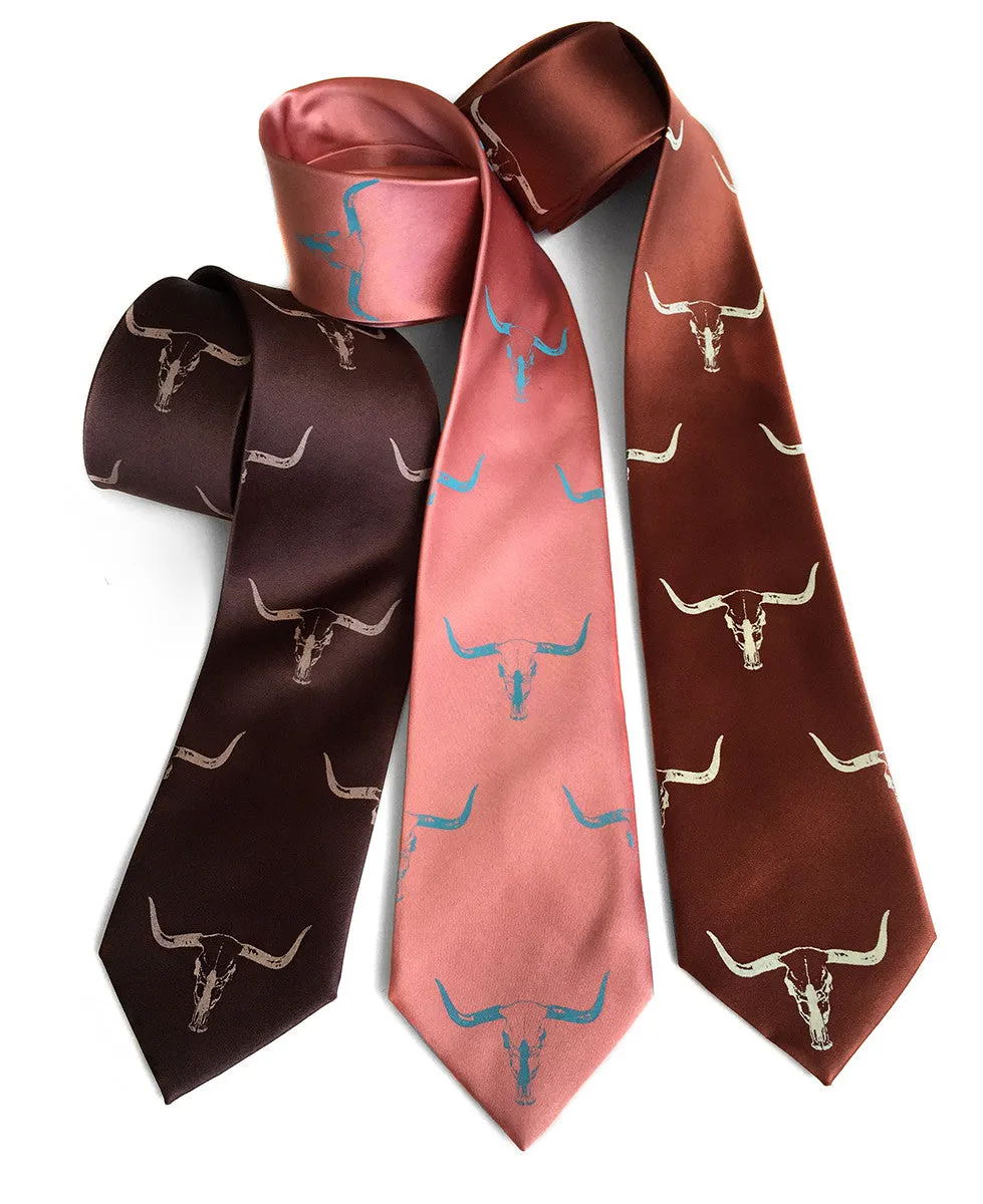 Longhorn Steer Skull Silk Necktie.