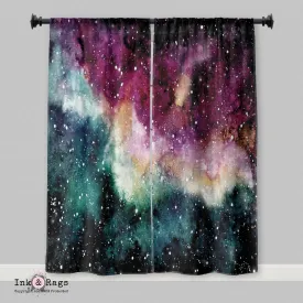 Maroon and Green Watercolor Galaxy Curtains