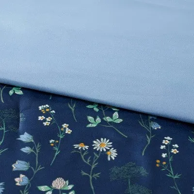 New - 7pc Full Floral Printed Microfiber Reversible Comforter & Sheets Set Navy - Room Essentials