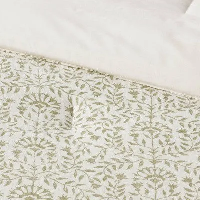 New - King Traditional Vine Printed Cotton Comforter & Sham Set Green - Threshold