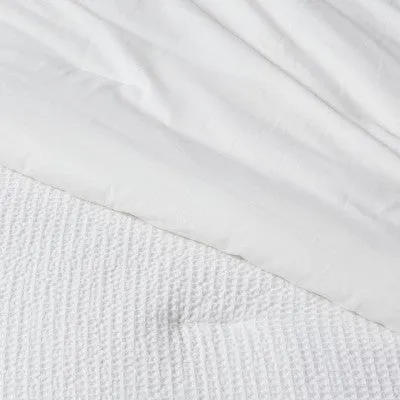 New - Threshold 3-Piece Cotton Waffle Comforter Set Waffle-Weave OEKO-TEX, White, King